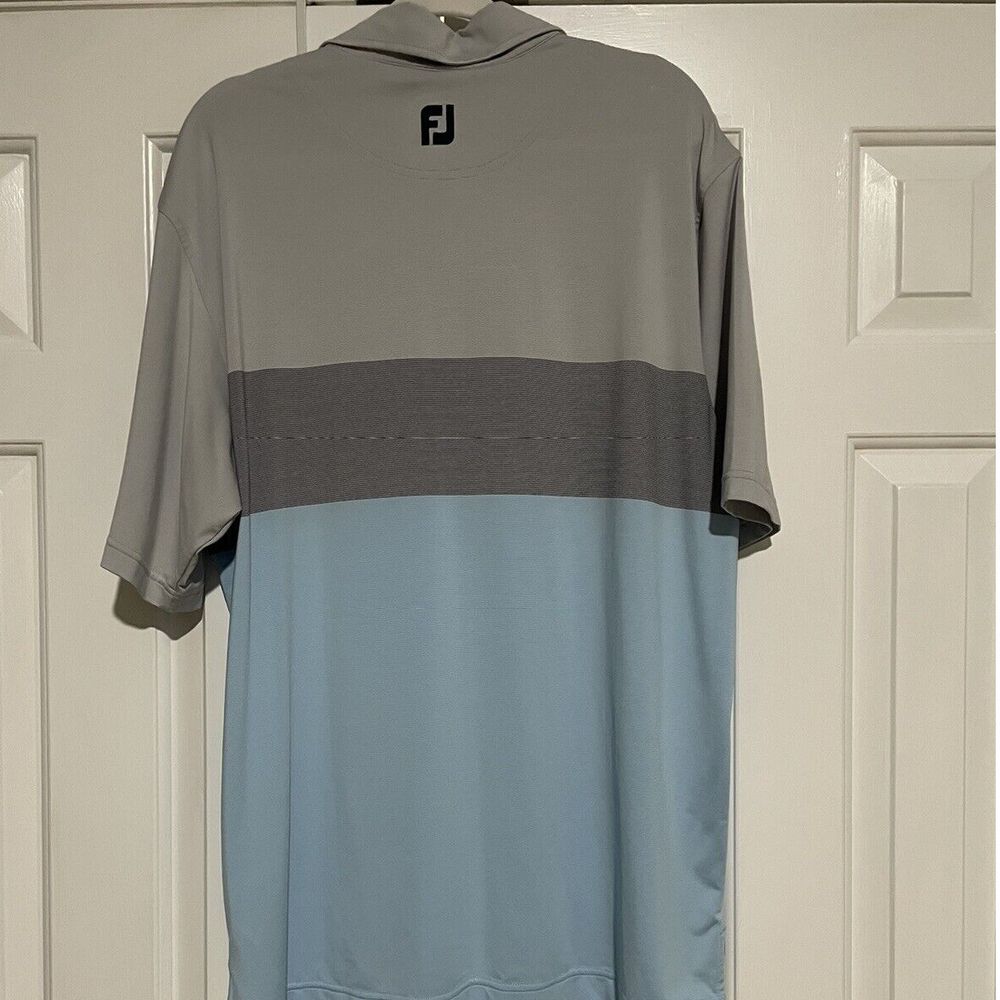 FJ FootJoy Shirt L Blue Gray Stripe Golf Polo Short Sleeve Large Poppy‎ Hills - Picture 2 of 4